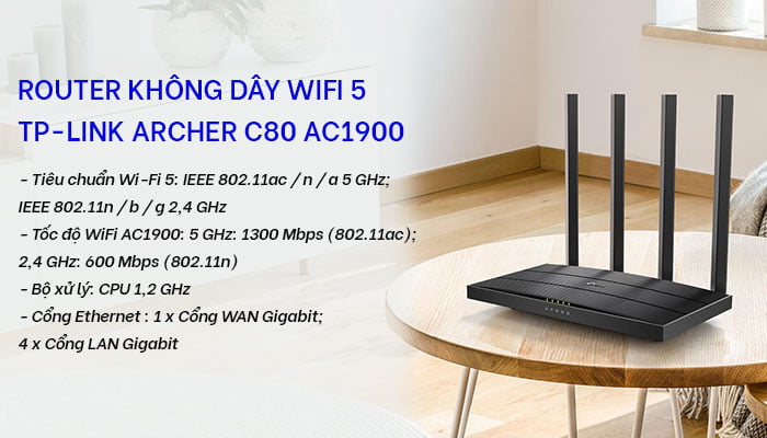 Router không dây Wifi 5 TP-Link Archer C80 AC1900