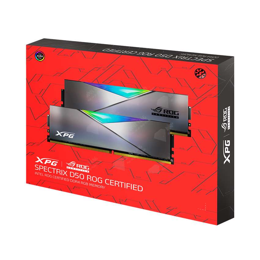 RAM ADATA XPG D50 ROG-CERTIFIED DDR4 16GB (2*8G) 3600 DARK SILVER RGB (AX4U36008G17H-DC50R)