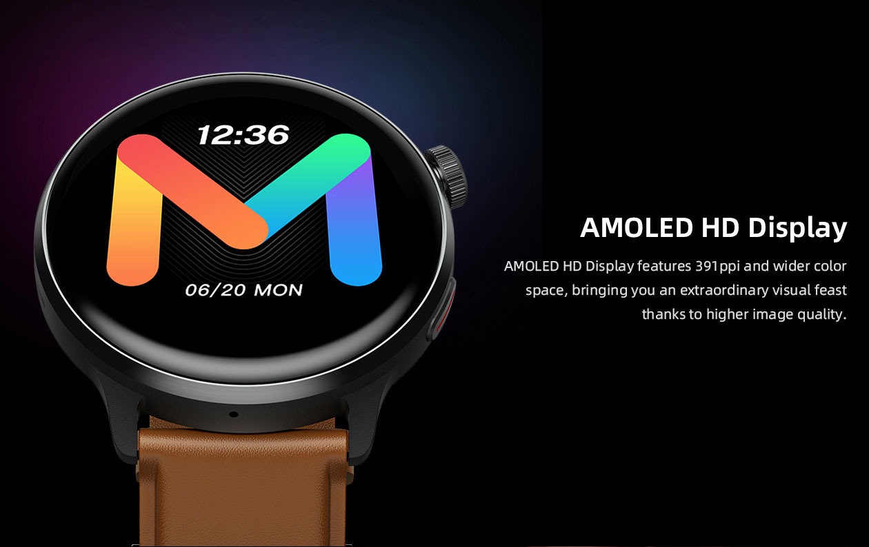 Đồng hồ thông minh Mibro Lite 2 XPAW011 trang bị màn hình AMOLED HD 1.3 inch cung cấp hình ảnh sống động và sắc nét.